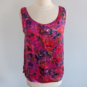 Women's Vintage Robert Stock Large 100% Silk Floral Purple Pink Red